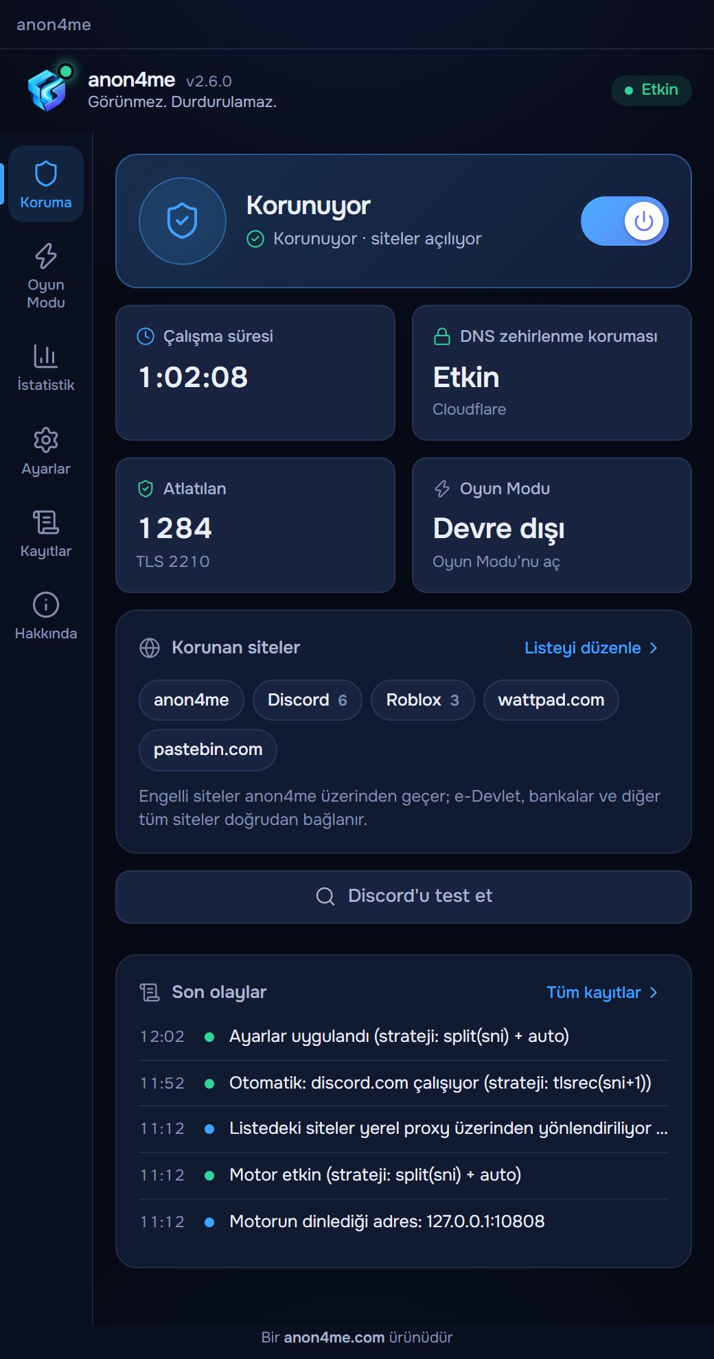 anon4me uygulaması: Koruma ekranı