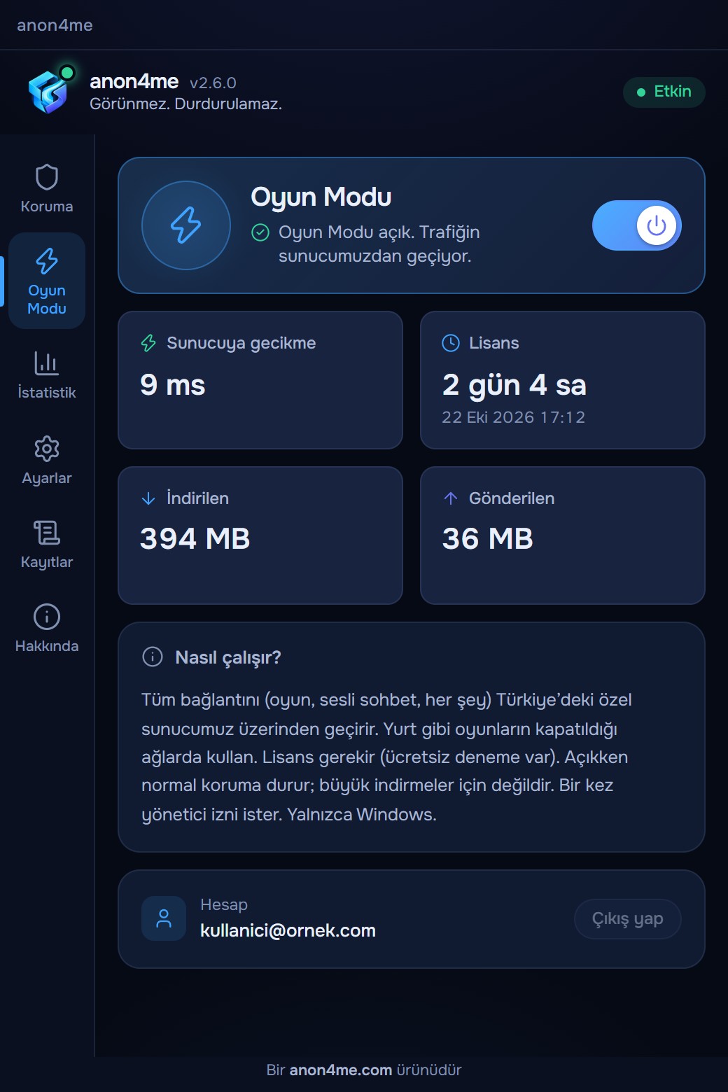 anon4me uygulaması: Oyun Modu ekranı